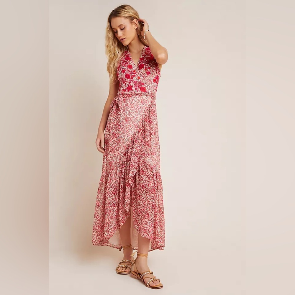 Ranna Gill Embroidered Floral Wrap Midi Dress NWT Petite Small Anthropologie